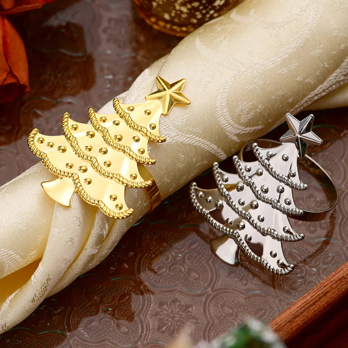 Napkin Rings Christmas Winter Wedding Gold Hemp Rope Metal Home Table
