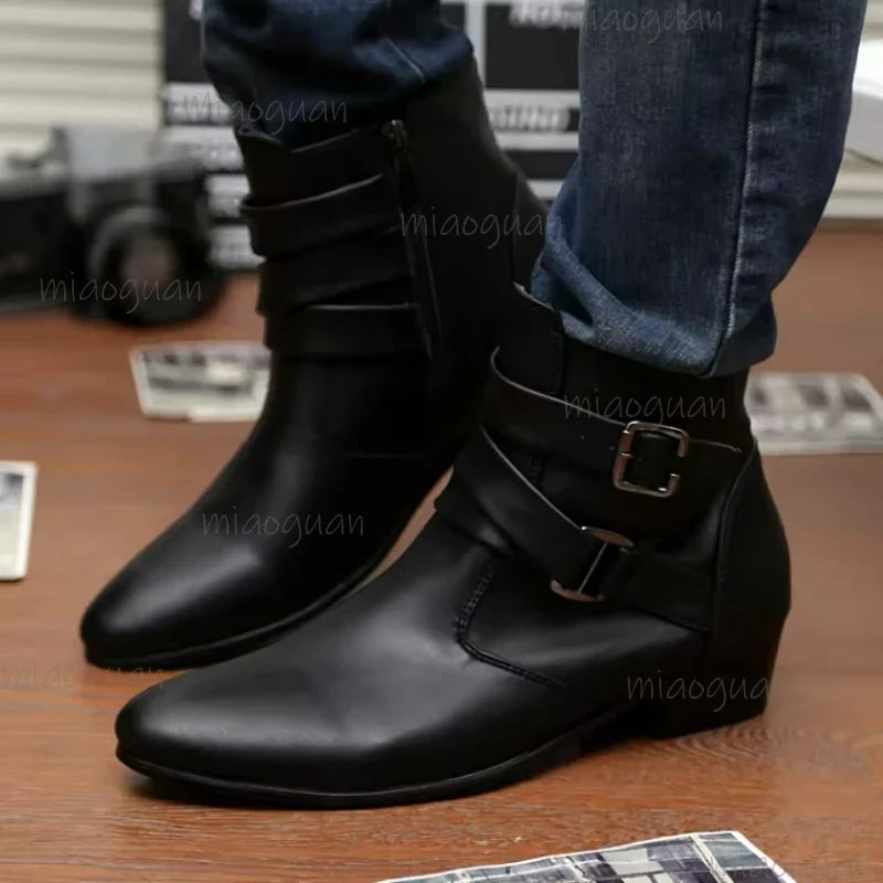 Men's British Ankle Boots – Buckle Strap Pointed Toe Booties
