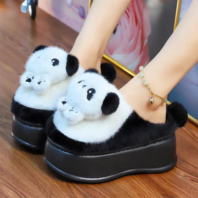 Lorilury Panda Faux Fur Slippers – Cozy Winter Slides Women