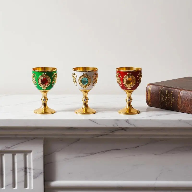 Vintage European Embossed Enamel Mini Goblet | Alloy Wine Cup