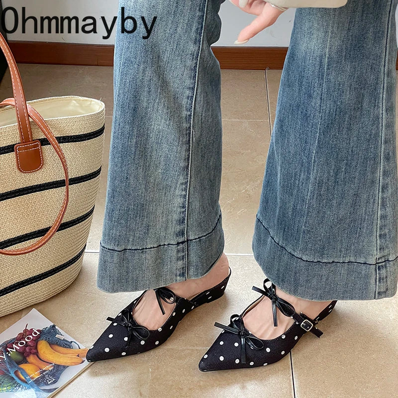Polka Dot Wedge Mules – Women's Slingback Dress Slides