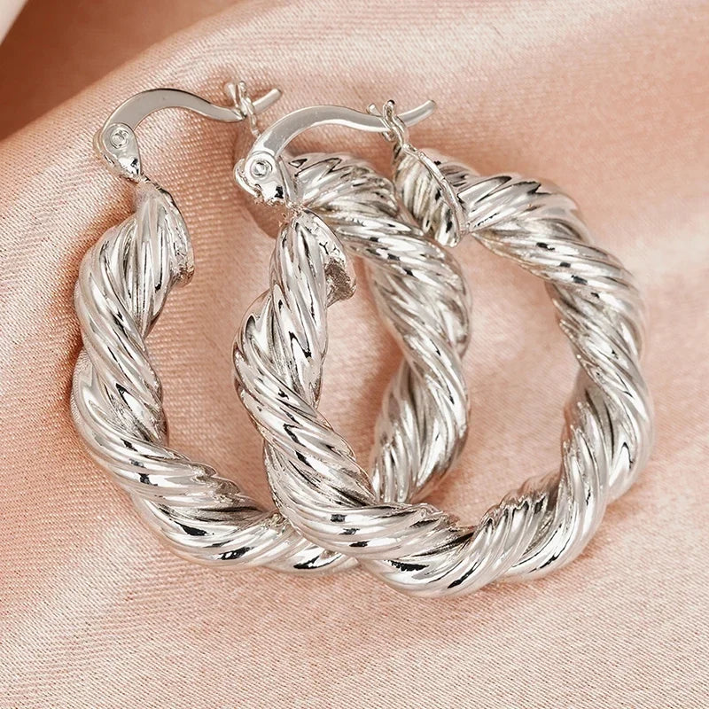 Huitan Gold Twist Hoop Earrings – Glossy Fashion Jewelry