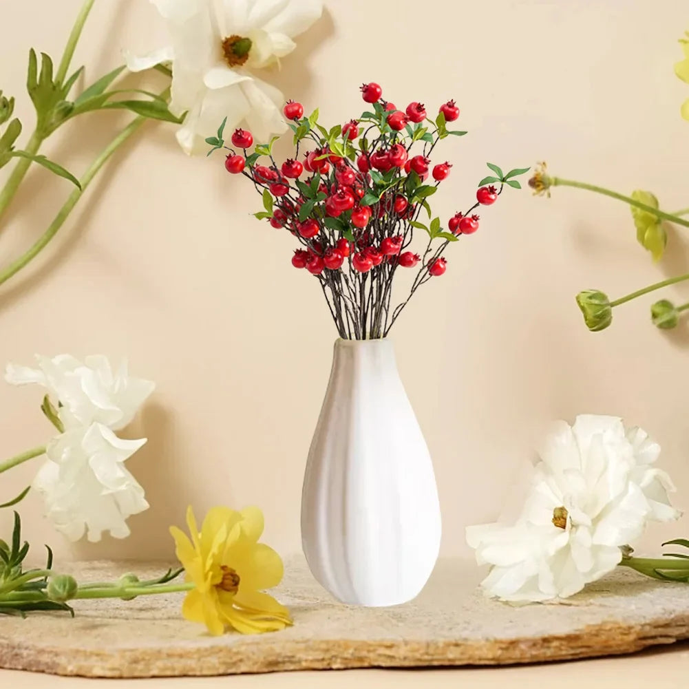 2colors 9 Heads Fake Pomegranate Branch Leaves Lifelike Red Orange