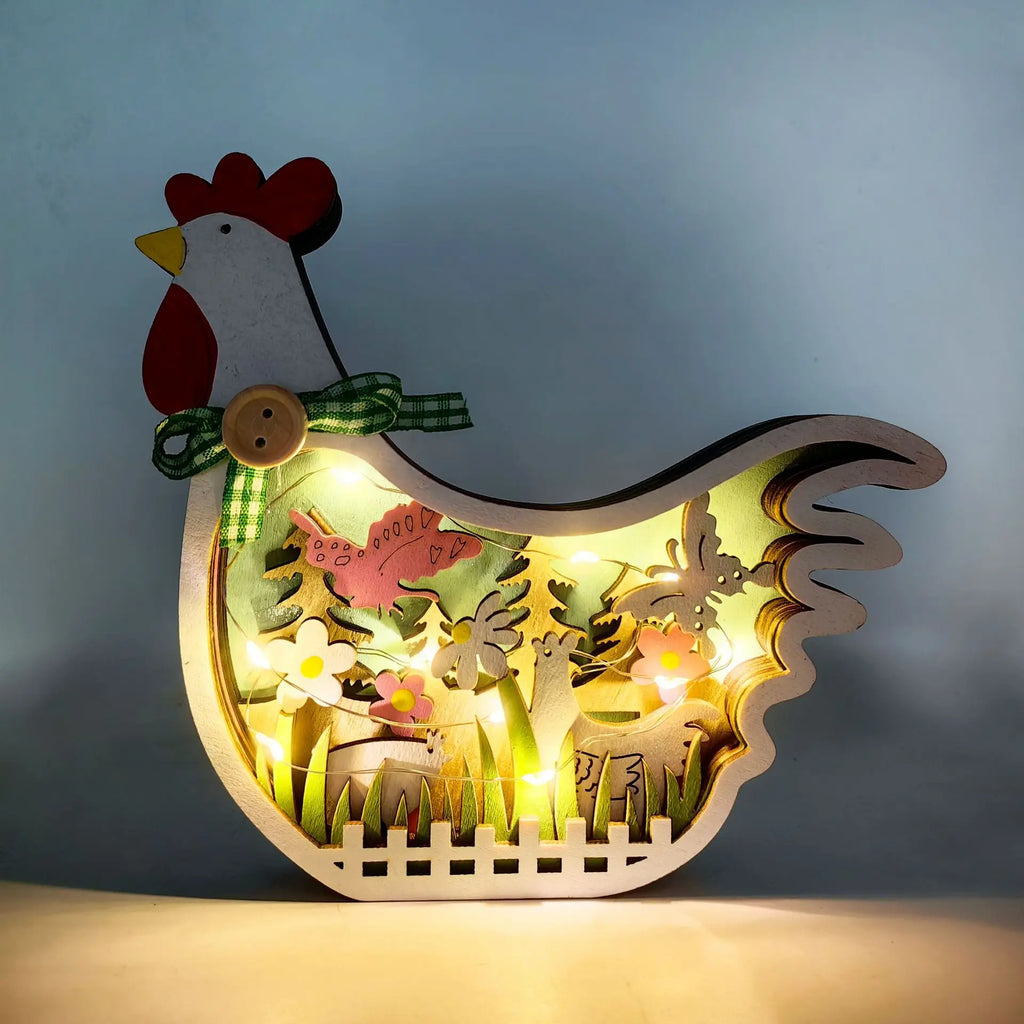 Easter Wooden Turkey Decorations Flowers Butterfly Home Tabletop