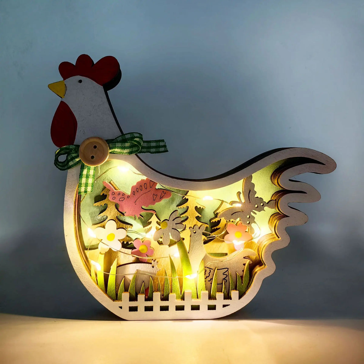 Easter Wooden Turkey Decorations Flowers Butterfly Home Tabletop