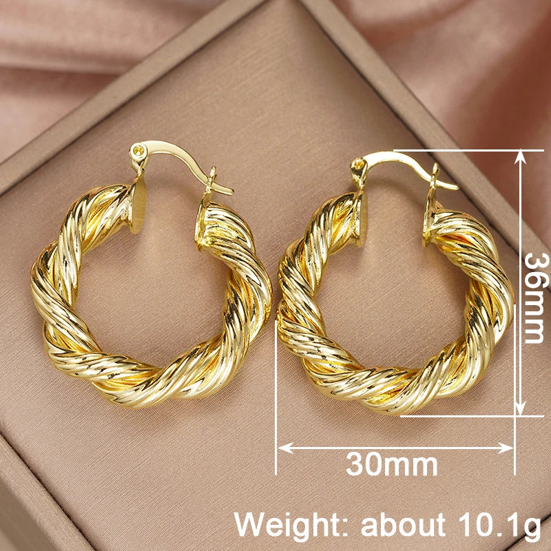 Huitan Gold Twist Hoop Earrings – Glossy Fashion Jewelry