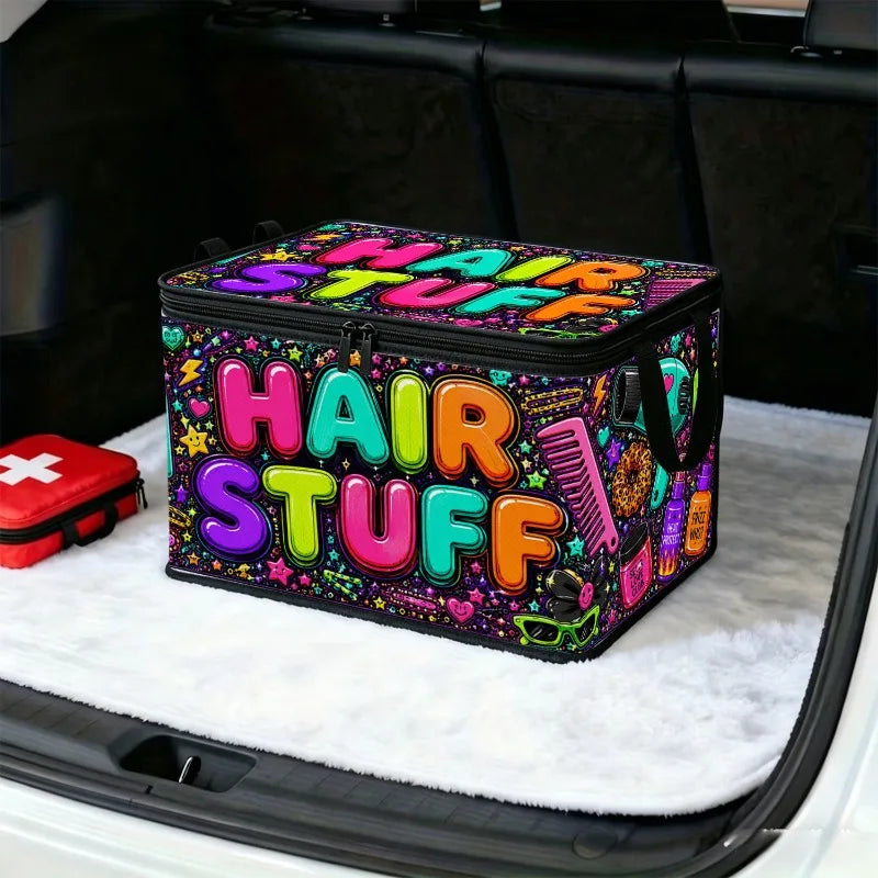 Large Foldable Zippered Storage Box – Hair Doodle Pattern