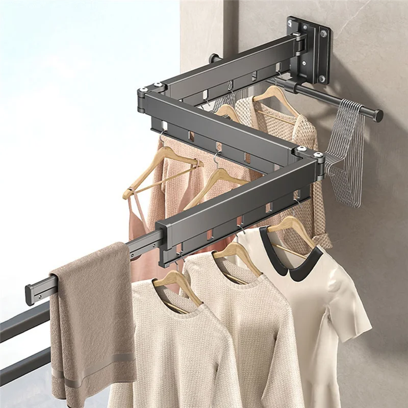 A36T-Wall-Mounted Clothes Drying Rack Foldable Telescopic Household