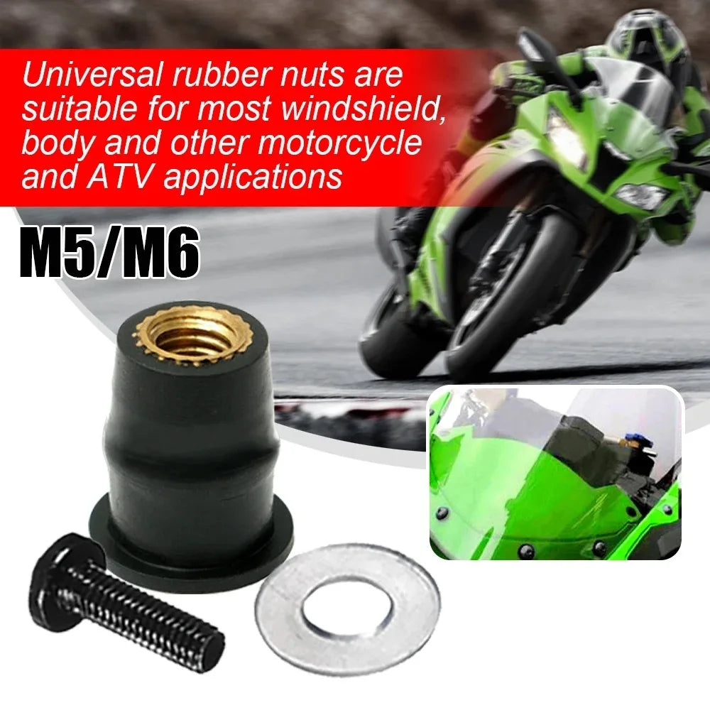 M5 M6 Motorcycle Windshield Bolt & Rubber Well Nut Set – 30Pc