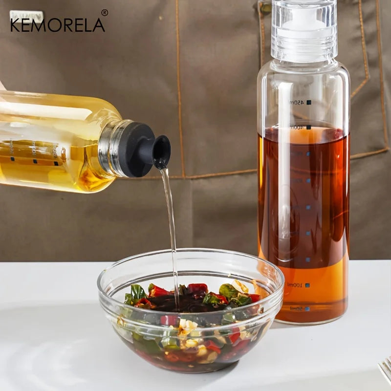 KEMORELA Glass Oil Bottle with Scale | 300/450/600ML Dispenser