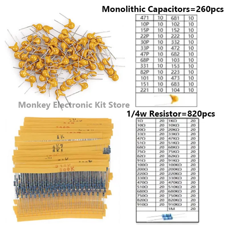 1818 PCS Electronic Components Kit – Resistors, LEDs, Capacitors