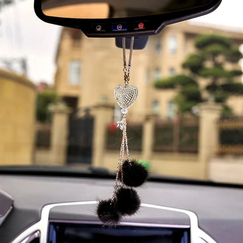 Rhinestone Crystal Plush Pendant Car Rearview Mirror Charm