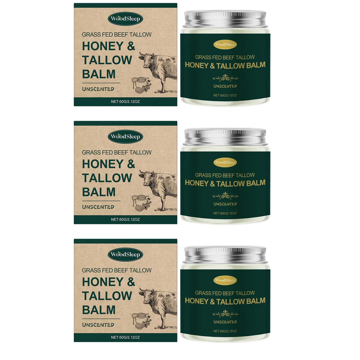 WOODSLEEP Beef Tallow & Honey Face Cream – 60g Moisturizer