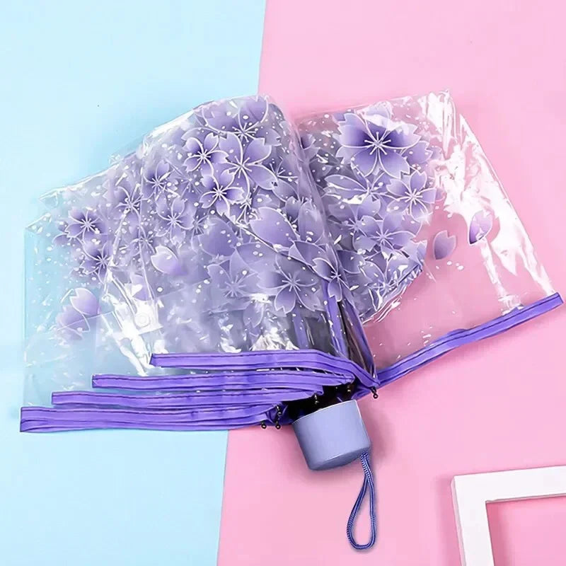 Cherry Blossom Transparent Trifold Umbrella | Korean Style