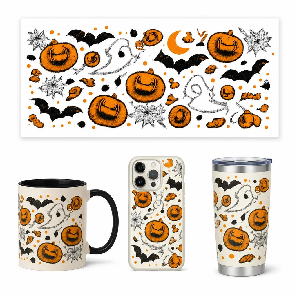 Halloween UV DTF Transfer Sticker | Pumpkin Bat Ghost DIY Decal