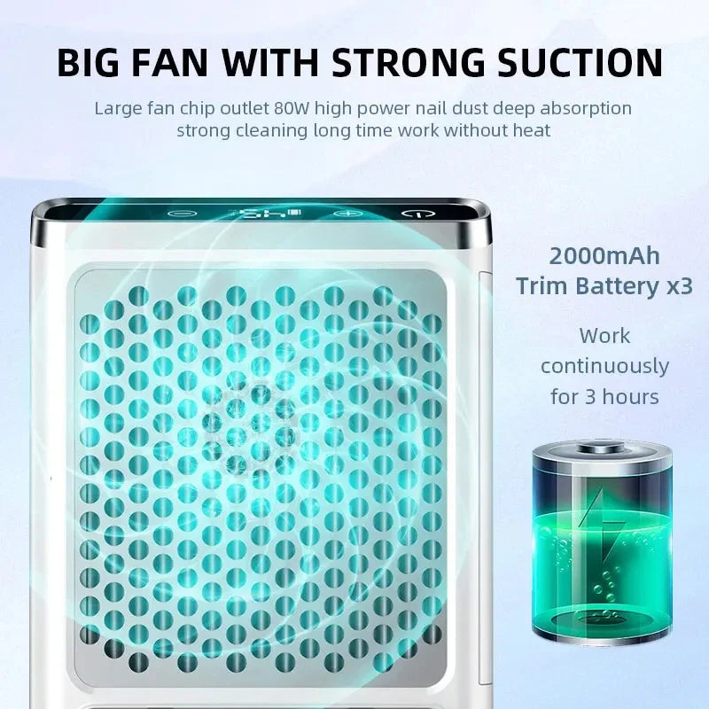 Nail Dust Extractor Vacuum Machine Adjustable Speed Reusable Filter