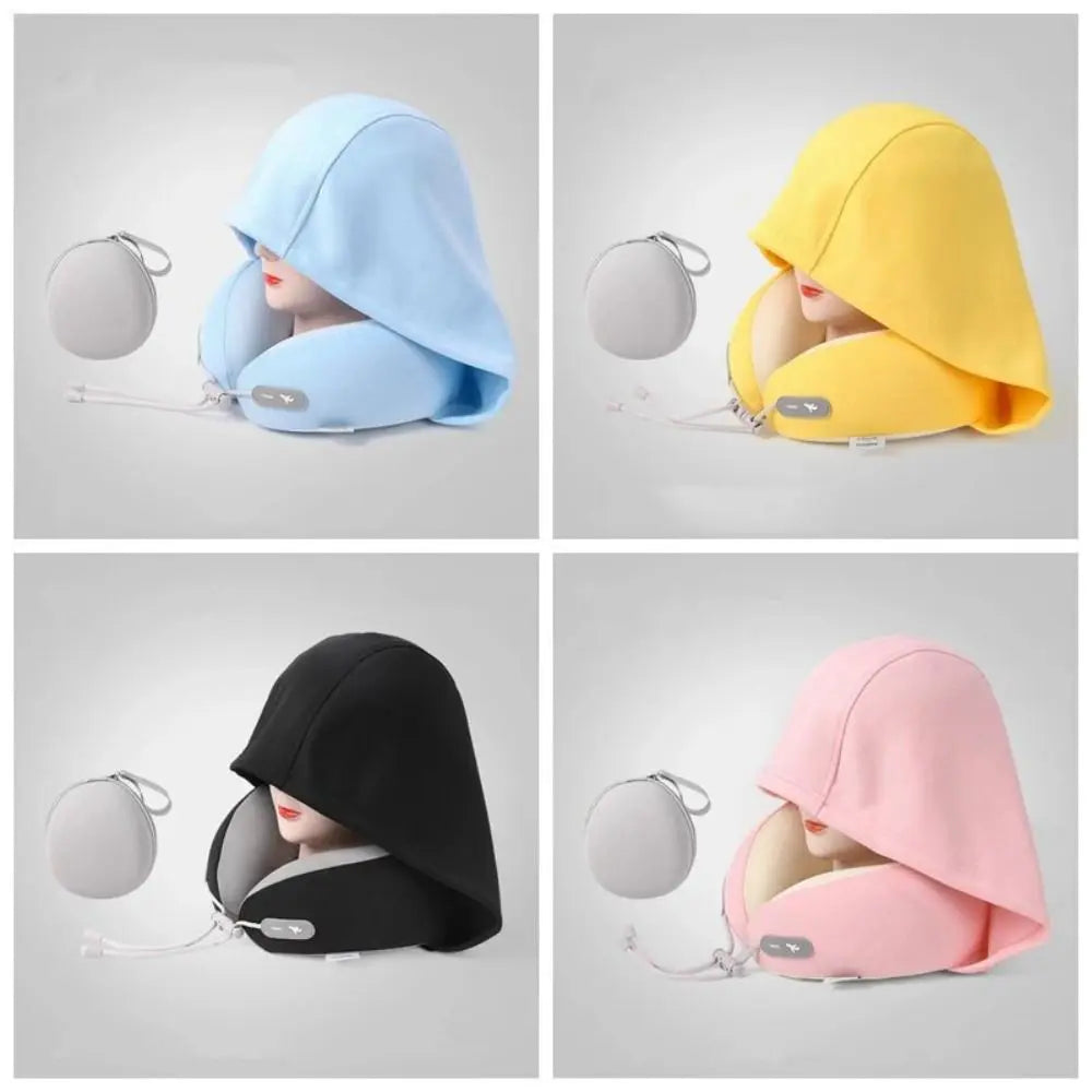 Hooded U-Shaped Travel Neck Pillow | Ice Silk Memory Foam