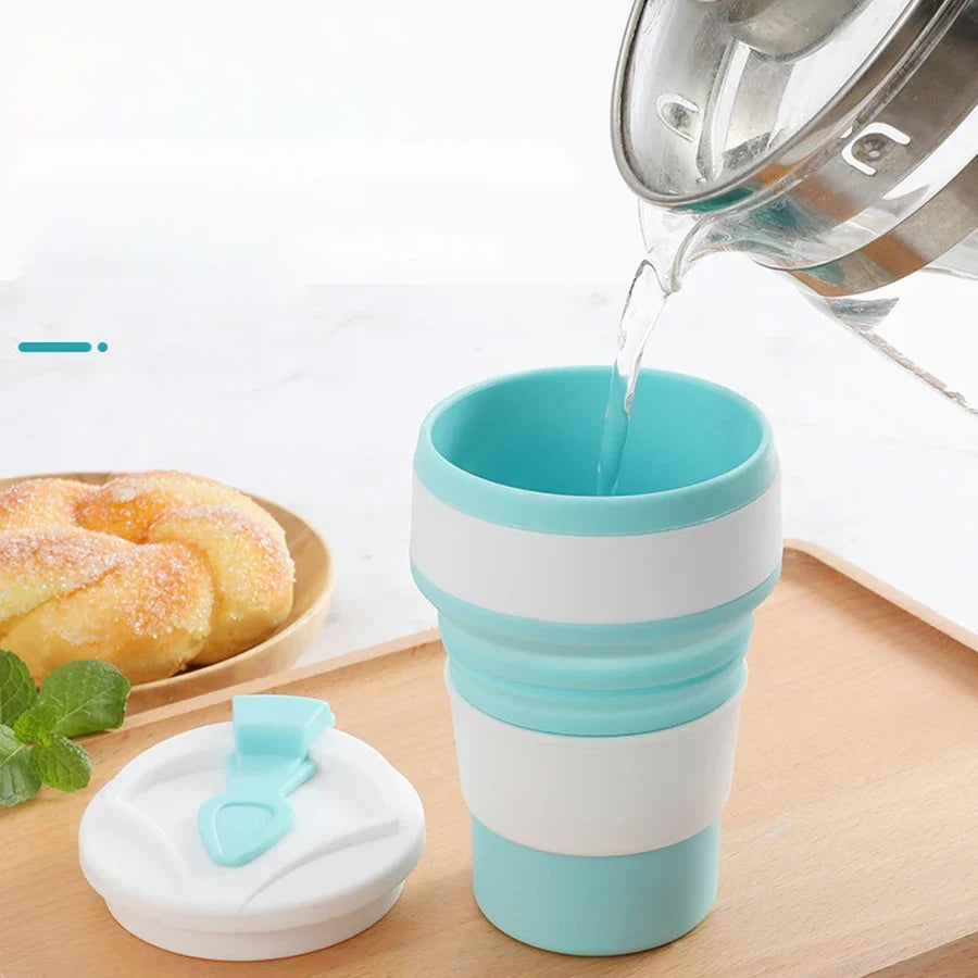 350ml Foldable Silicone Travel Cup with Lid | BPA-Free Reusable