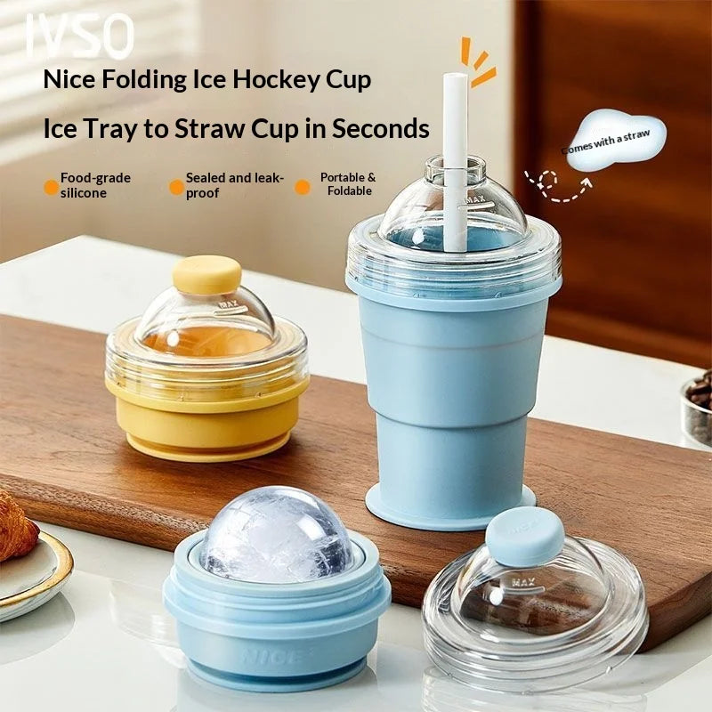 Portable Folding Hockey Puck Ice Cup Creative Food-grade Silicone