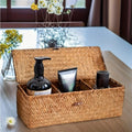 Partitioned Storage Box Handcrafted Woven Basket Rectangular Vintage