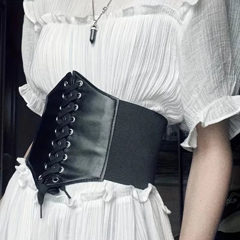 Women's Gothic Corset Belt – PU Lace-Up High Waist Wide Belt