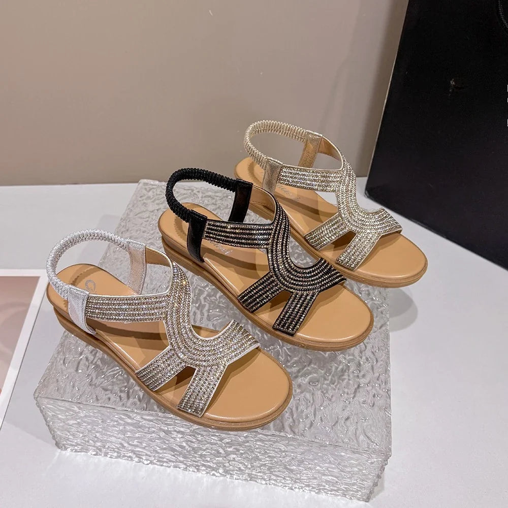 Women's Rhinestone Wedge Sandals – Slip-On Roman Summer Shoes