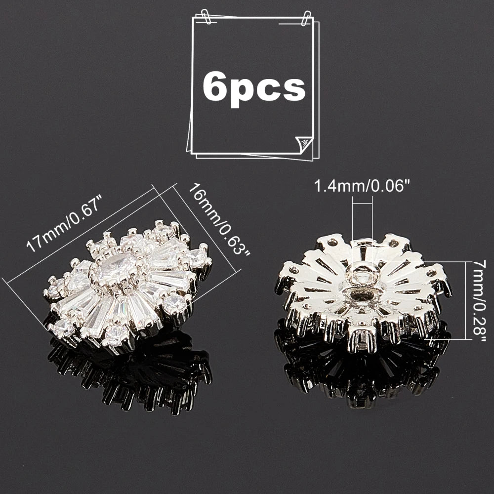 6-Pack 26.5mm Flower Brass Rhinestone Shank Buttons – Crystal Silver
