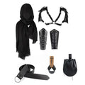 Men Vintage Medieval Knight Hooded Cloak Scarf Renaissance Belt Wrist