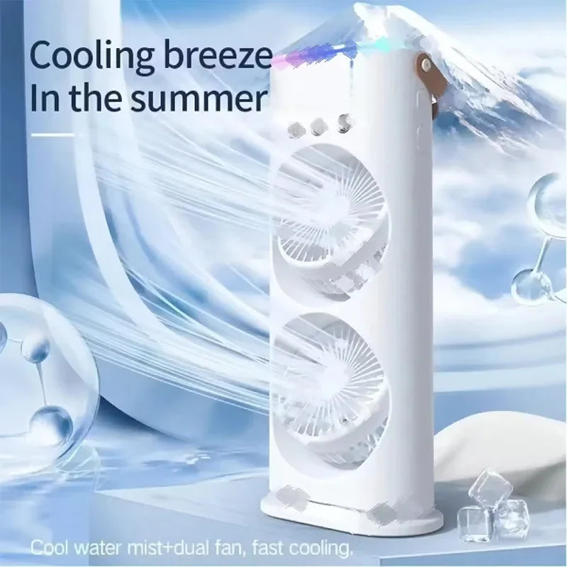 3-in-1 Portable USB Mist Fan with LED Light | Double Head Spray