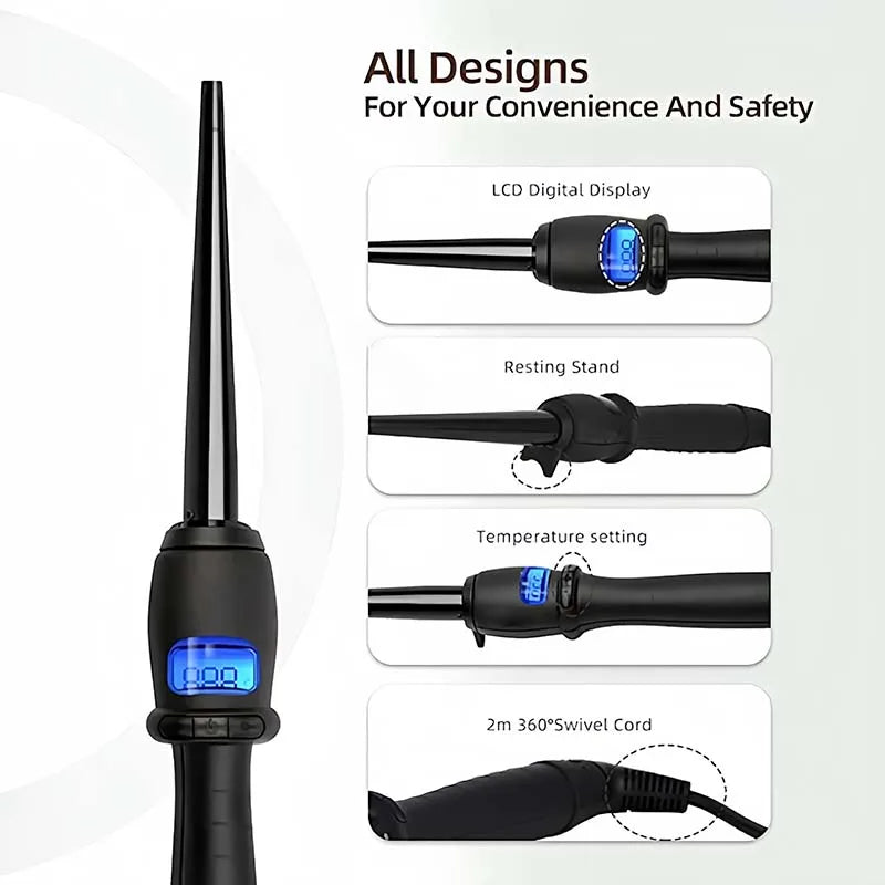360° Ceramic Curling Iron | LED Professional Hair Curler Wand