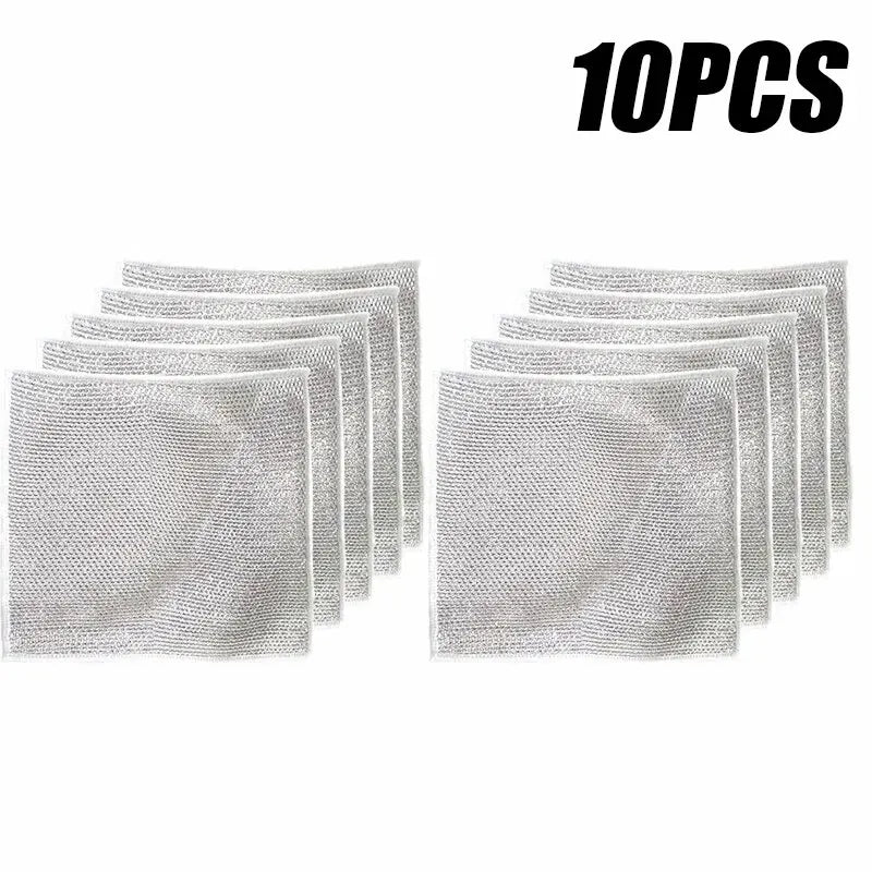 10-Pack Magic Dishcloths – Microfiber & Silver Wire Scrubber