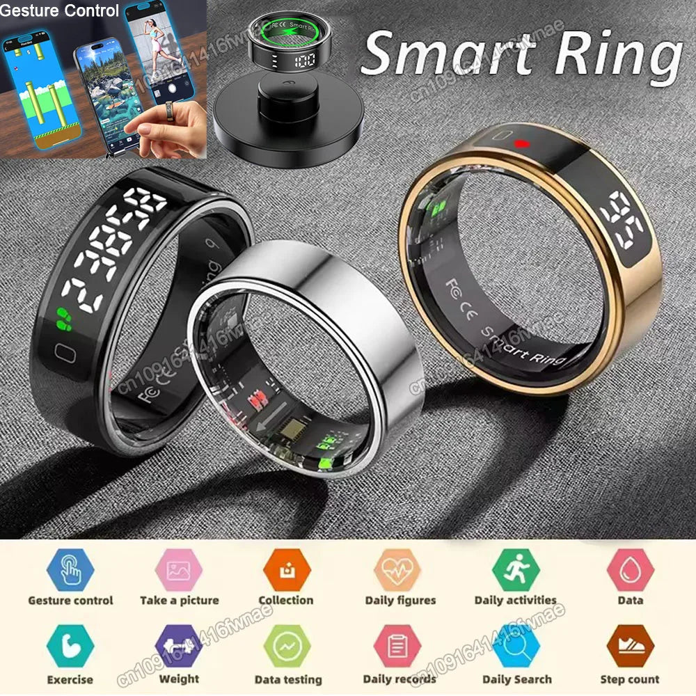 Fashion Smart Ring Display Screen Touch Wireless Charging Health