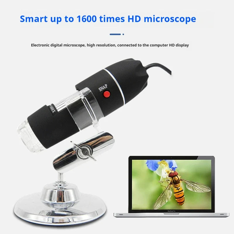 USB Digital Microscope 500X–1600X | 8-LED & Measurement Tool
