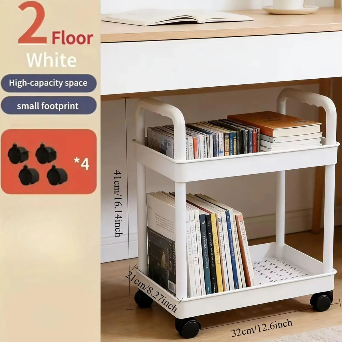 2-Tier Rolling Storage Cart with Wheels | Mobile Organizer