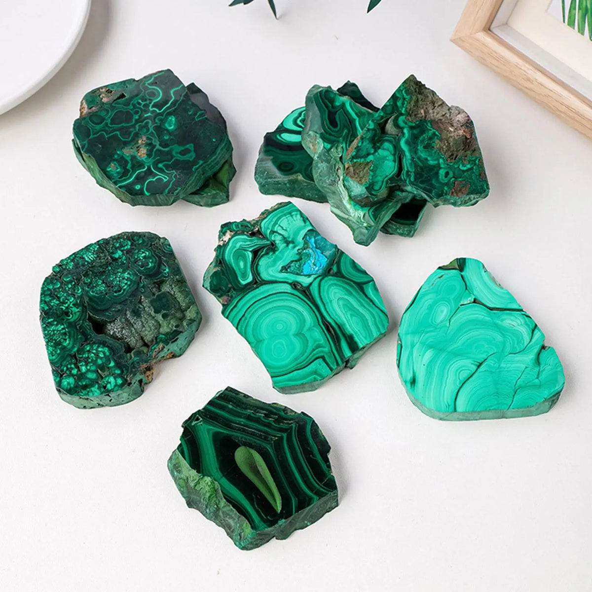 Natural Malachite Raw Stone Slice | Mineral Specimen & Décor