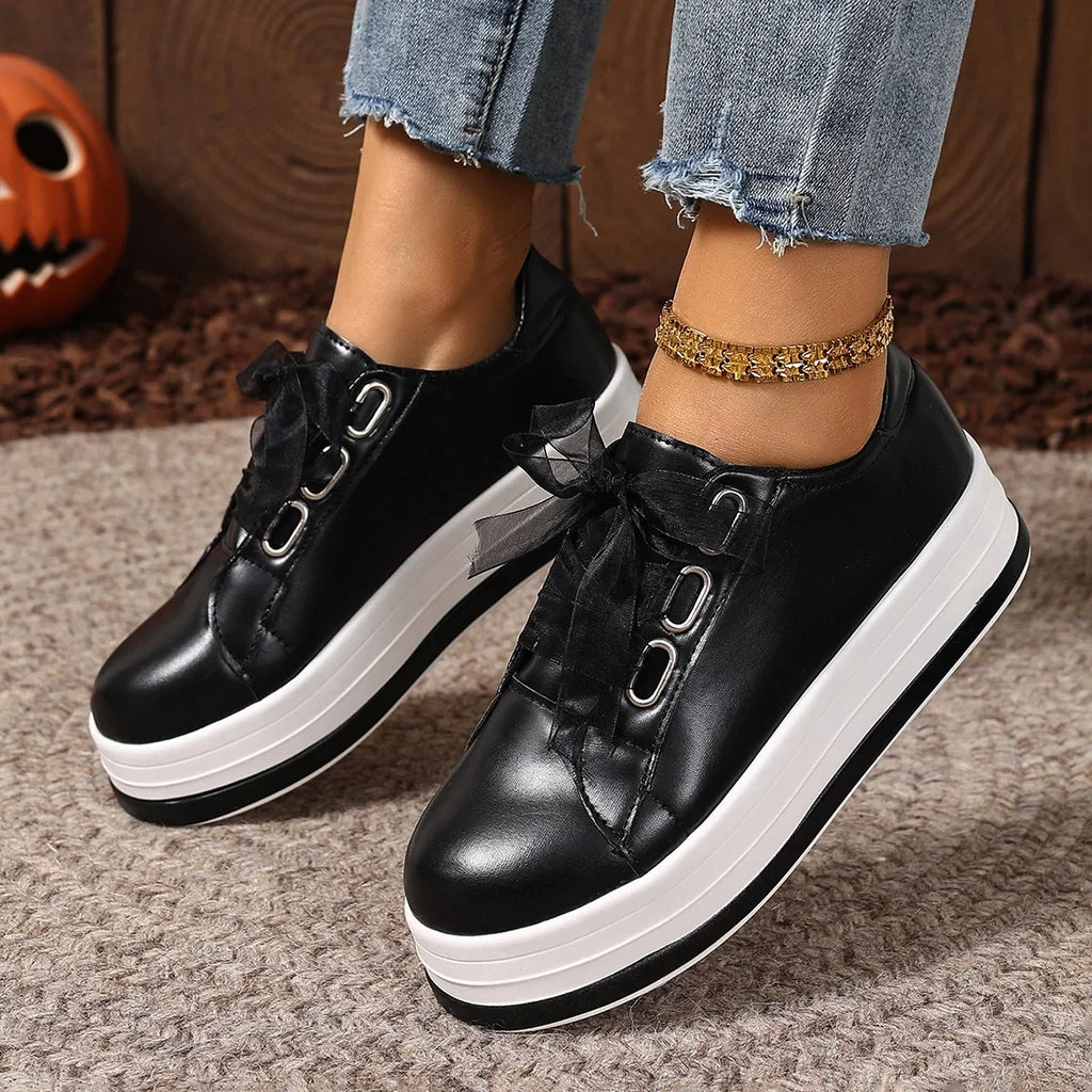 Women's Platform Sneakers – Lace-Up Casual Vulcanized Shoes