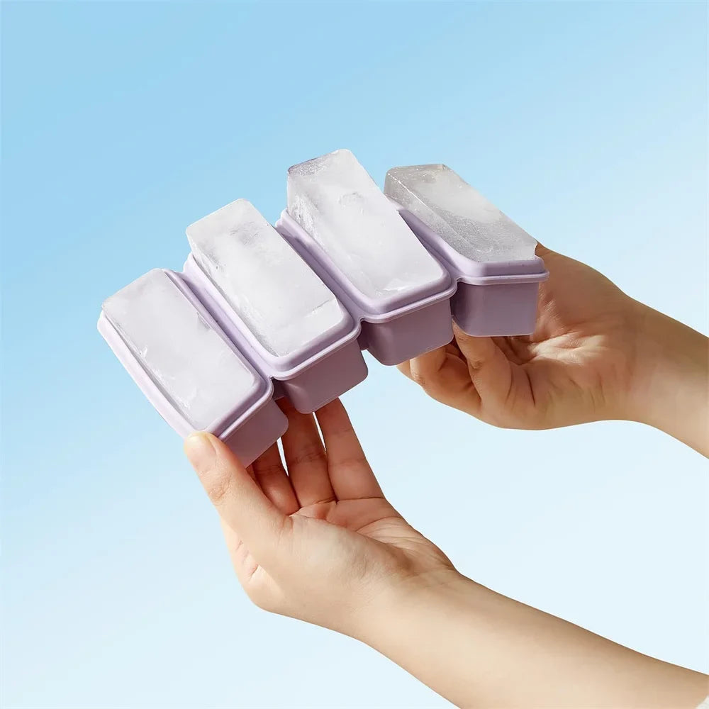 4 Grids Silicone Ice Cubes Trays Lid Homemade Popsicle Mould Food