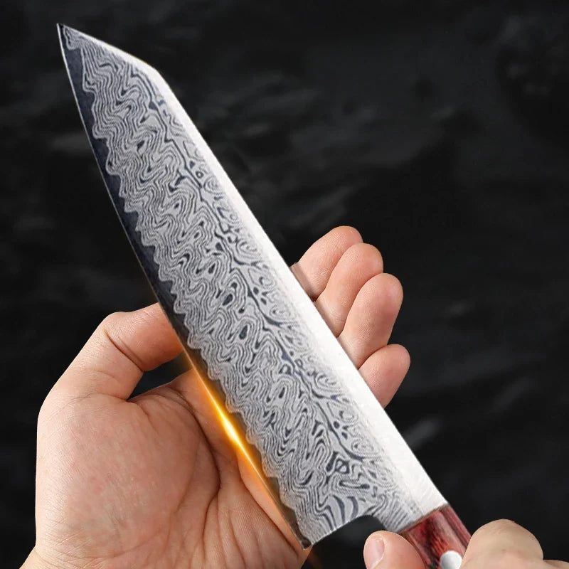 Damascus Steel Chef Knife Set – Japanese Wood Handle | 20cm Blade