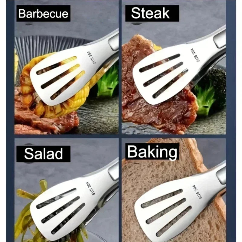 Stainless Steel BBQ Grill Tongs | Non-Slip Kitchen Utensil