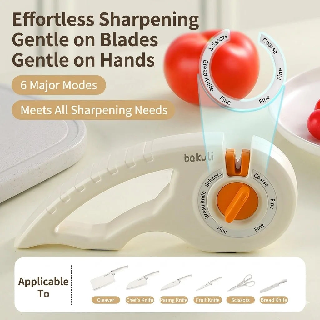 PLYS 6-Mode Knife & Scissor Sharpener | Non-Slip Kitchen Tool