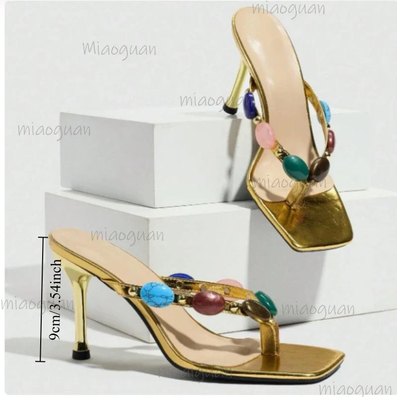 Gem Heeled Gladiator Sandals for Women – Party Platform Pumps