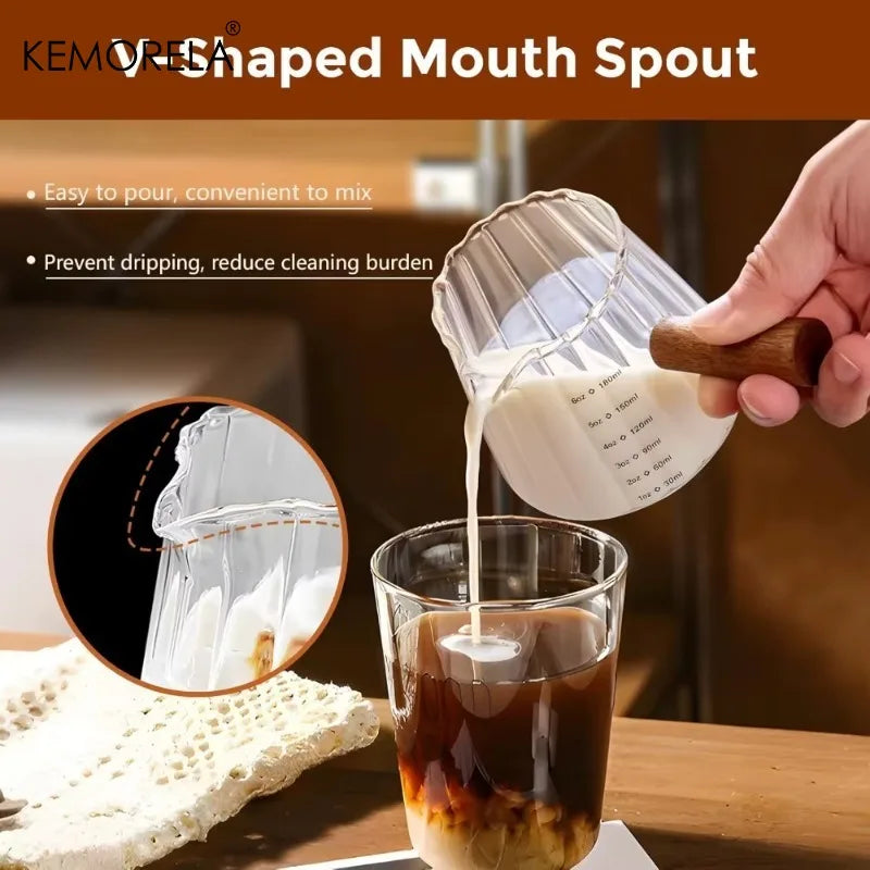 KEMORELA 180ml Glass Coffee Measuring Cup – Wooden Handle