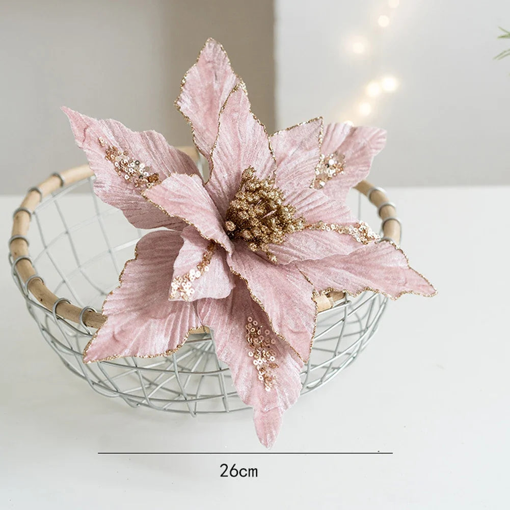 Artificial Christmas Flower Pick | Layered Petals | 26cm Stem