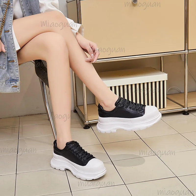 Women's Thick Sole Dad Sneakers – Lace-Up Fashion Sport Shoes