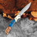 Damascus Steel Folding Knife – Rosewood & Resin Handle | EDC