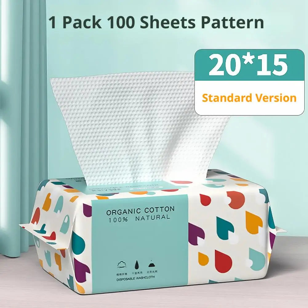 Soft Cotton Disposable Face Towels – 100 Dry Wipes for Skincare