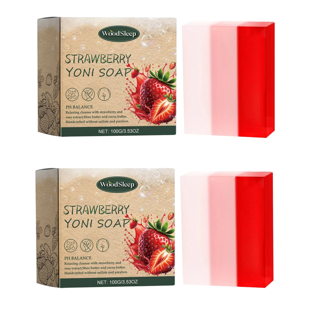 WOODSLEEP Strawberry Yoni Bar Soap – pH Balance Feminine Wash