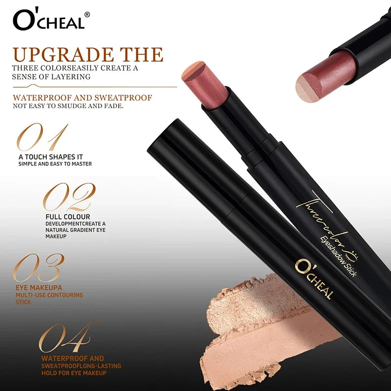 O'CHEAL 3-Color Glitter Eye Shadow Stick – Waterproof & Long-Lasting