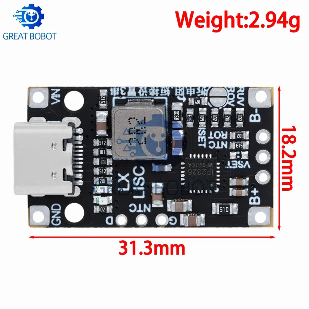 Type-C USB 2-3S BMS Lithium Battery Charging Module 15W Fast Charge
