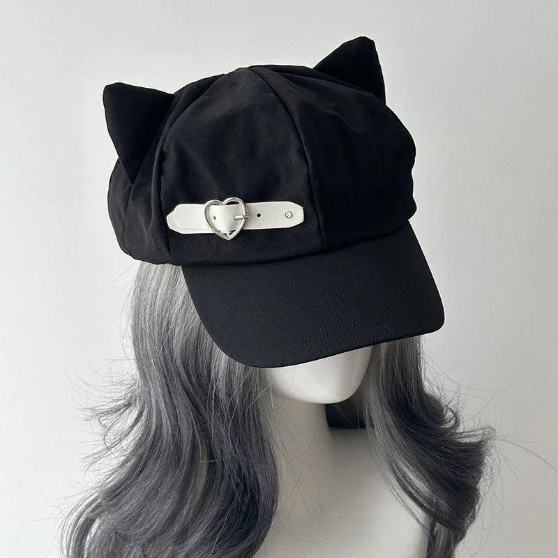 Women's Cat Ear Gothic Beret – Y2K Harajuku Punk Cotton Hat